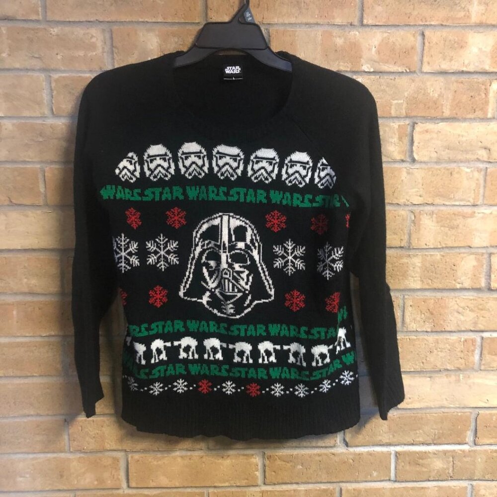 Star Wars Sweater Mens L Black Darth Vader Stormtrooper Ugly Christmas Sweater